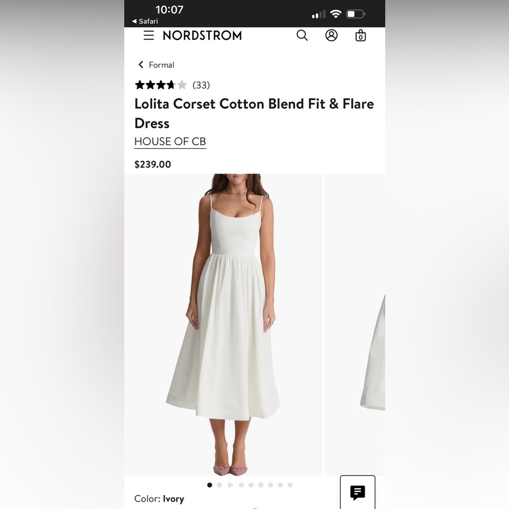 House of CB Ivory Lolita Corset Cotton Blend Fit & Flare Dress - Size Small